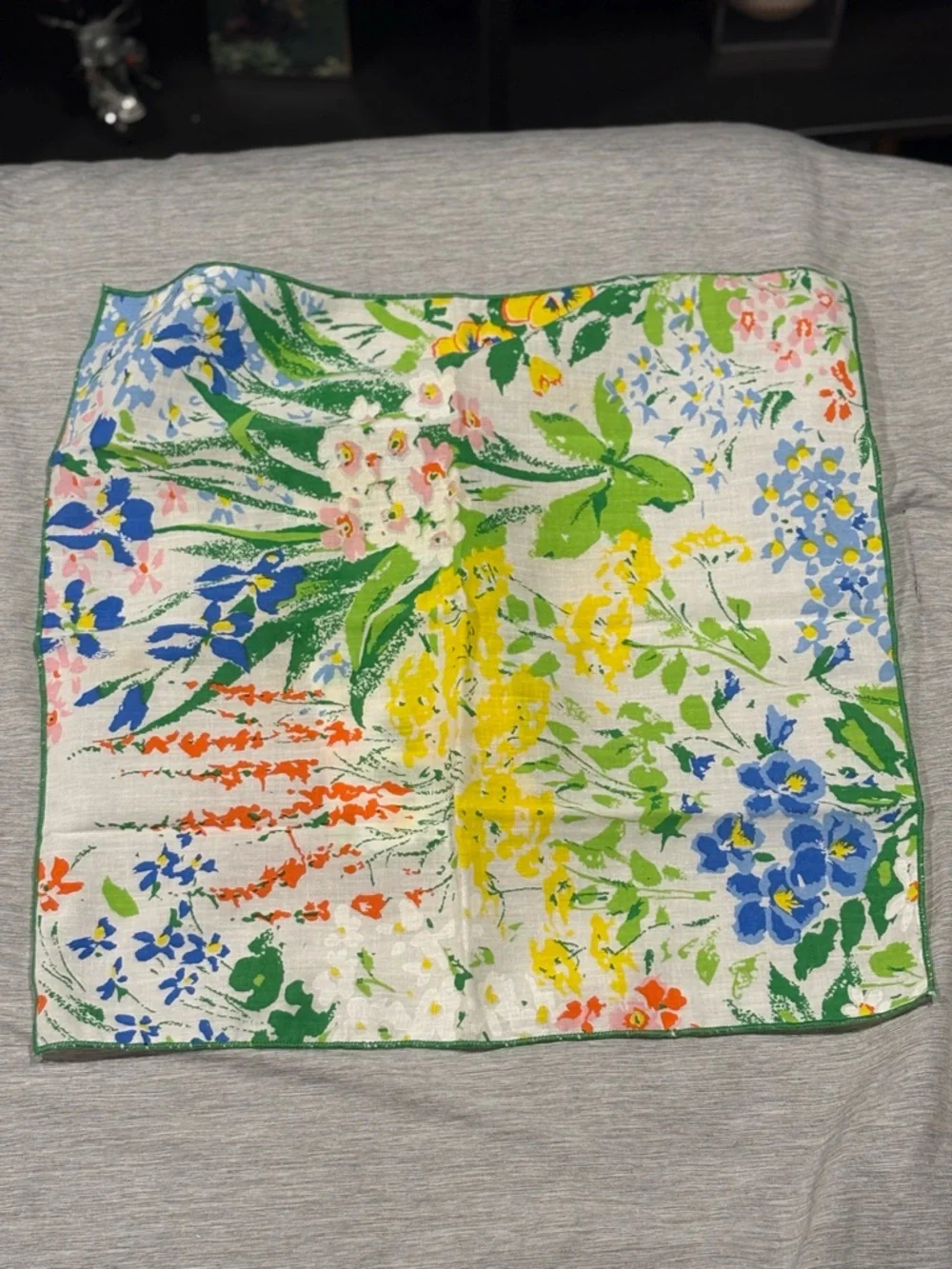 Floral Print Cotton Napkins - Multicolor Green Trim set of 4